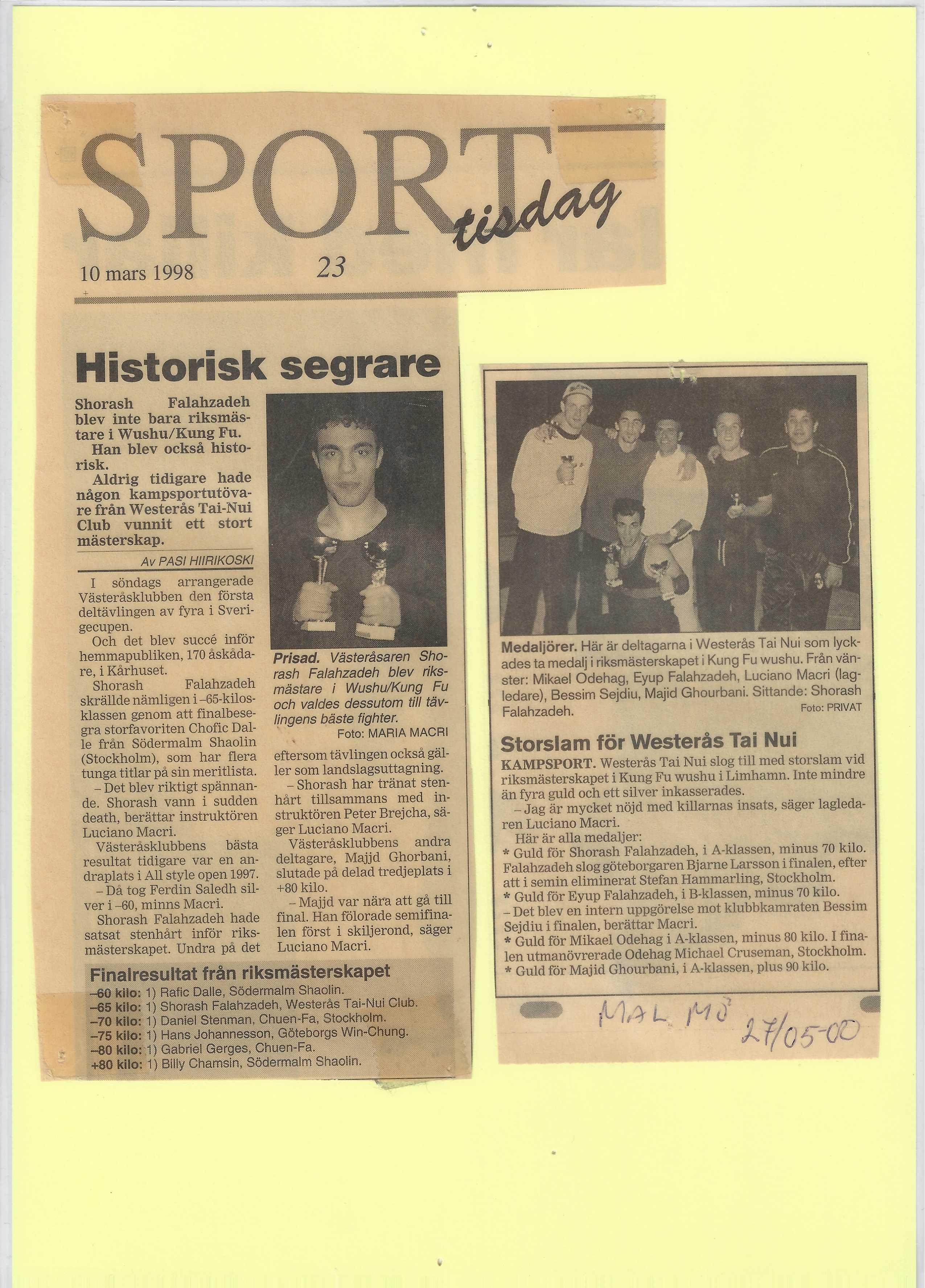 Historisk bild från Westeras Tai-Nui Club i Västerås - kampsportsträning och tävlingar sedan 1976